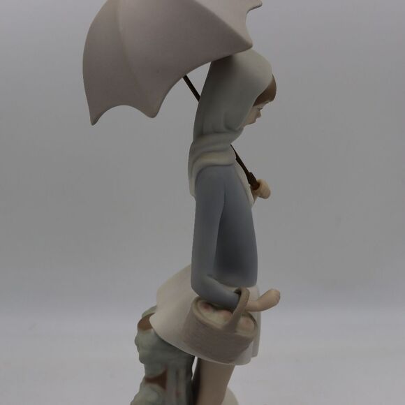 Lladro Vintage Girl With Geese Porcelain Figurine 12” Umbrella Spain Collectible - Picture 3 of 16